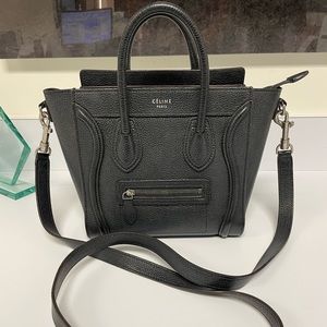 Céline Nano Luggage Bag in Drummed Calfskin Black